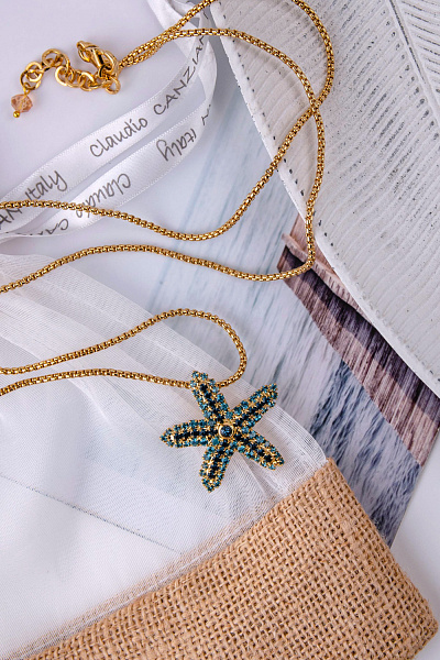 Колье (кристалл бирюзовый, синий, 3,7х3,2 см, 82 см) Италия Claudio Canzian 002 05 808