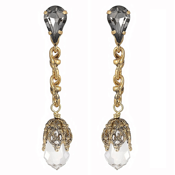 Серьги (Кристалл графитовый, прозрачный, 6,2х1,1 см, 14 гр.) Италия Claudio Canzian 002 02 625