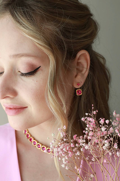 Серьги Теннис (Кристалл фуксия 4мм, 8 мм, г/п: золото) Uvelina SW00 0004G-502E