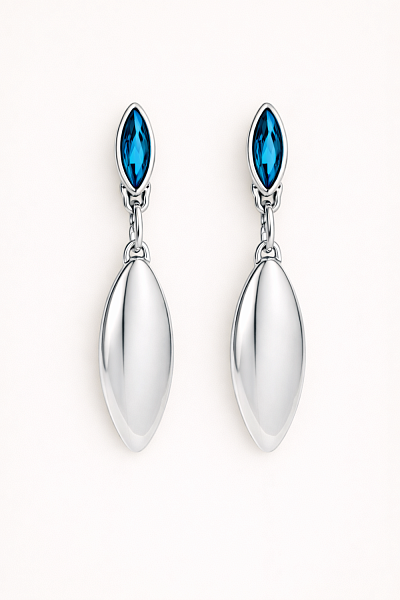 Серьги Ciclon 264602-07 (кристалл бирюзовый, г/п: серебро, 6.7х1.4 см) Испания Vaina 