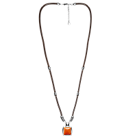Колье (муранское стекло: оранжевый, нат.кожа, г/п: серебро, дл.95см) 243800-11 Испания  Ciclon Kubik
