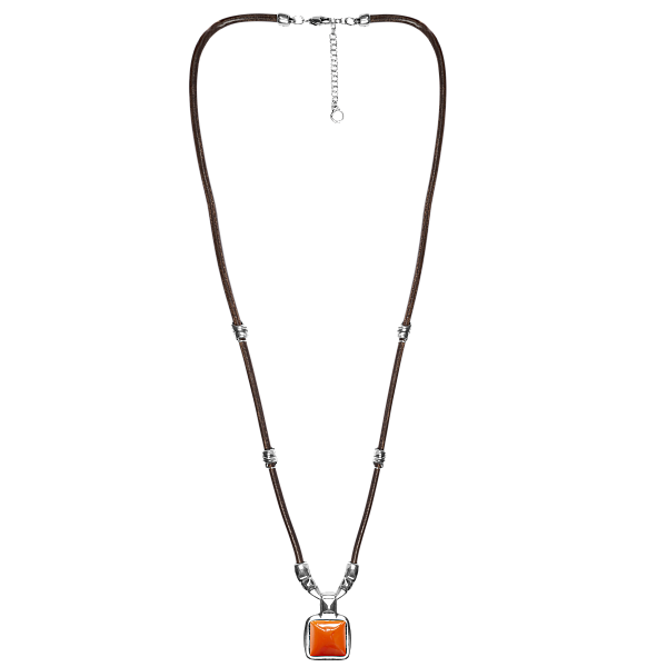 Колье (муранское стекло: оранжевый, нат.кожа, г/п: серебро, дл.95см) 243800-11 Испания  Ciclon Kubik