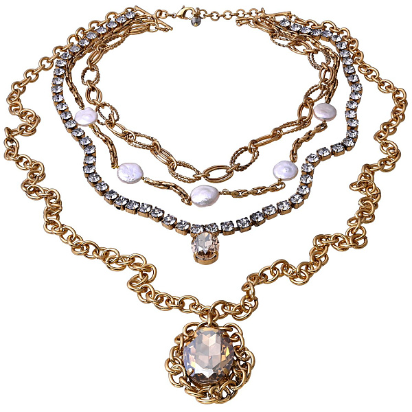 Колье (кристалл медовый, прозрачный, жемчуг дл.51-92, кул.4,7х3,7) Италия Claudio Canzian 002 05 654