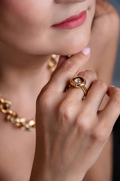 Кольцо (кристаллы персиковые 1,6 см, регулируется) Италия Claudio Canzian 002 01 550