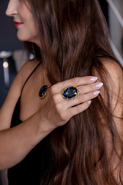 Кольцо (Кристалл синий, 3,5х2,7 см, регулируется) Италия Claudio Canzian 002 01 563