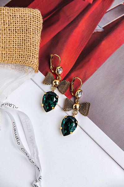 Серьги Банты (кристалл зеленый, 5,5х2см) Италия  Claudio Canzian 002 02 301