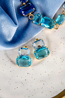 Серьги (хрусталь, золото 24к, 2.2х1.9 см) Франция Philippe Ferrandis BALEARES 