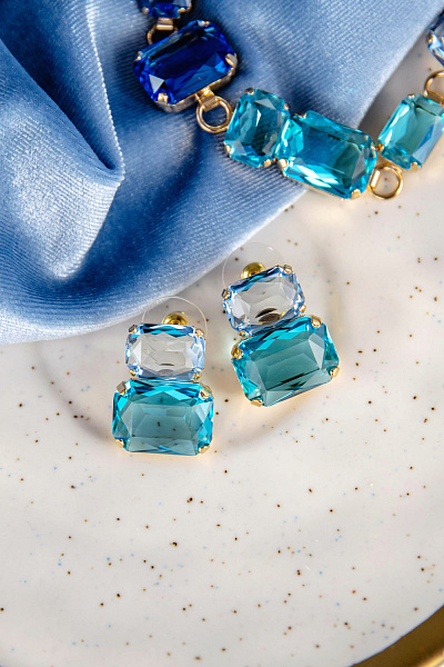 Серьги (хрусталь, золото 24к, 2.2х1.9 см) Франция Philippe Ferrandis BALEARES 