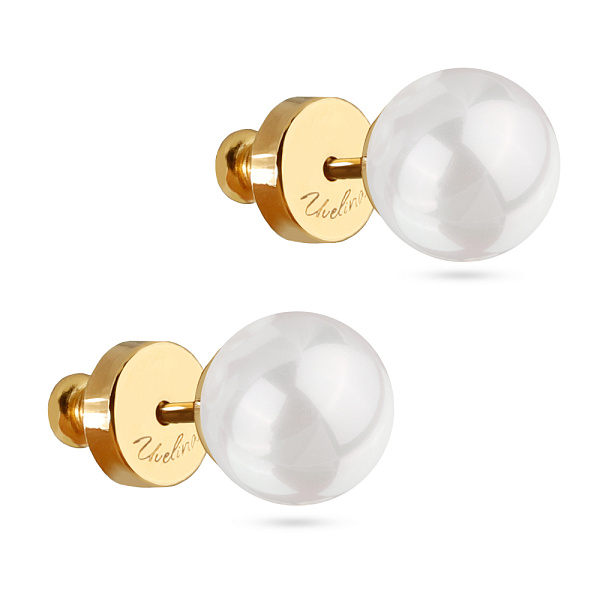 Пусеты Акварель (Майорка белая, 8мм, г/п: золото) MG00 0001G-01E Uvelina