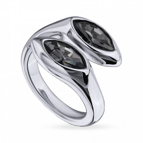 картинка Кольцо Эдем (кристаллы темно-серые, г/п: родий, р.17) Uvelina SW00 0110R-014R1-6 ювелирный  магазин Калина являющийся официальным дистрибьютором в России 