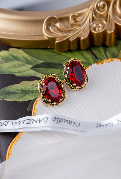 Серьги (Кристалл красный, 2,3х1,9 см, 12 гр.) Италия Claudio Canzian 002 02 821