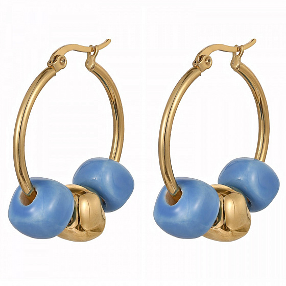 картинка Серьги (керамика голубой, г/п: золото, 3.5х3 см) Испания 01902018 Maximilianas ювелирный  магазин Калина являющийся официальным дистрибьютором в России 