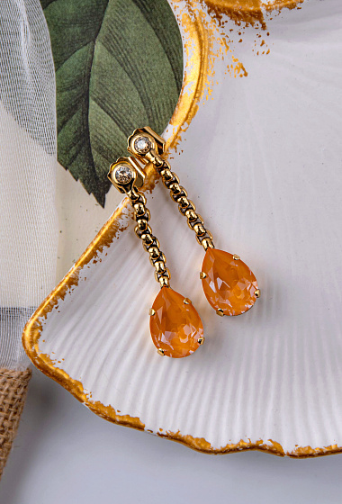 картинка Серьги (кристалл цвета манго, 5,2х1,3 см, 12 гр. г/п: золото) Италия  Claudio Canzian 002 02 408 ювелирный  магазин Калина являющийся официальным дистрибьютором в России 