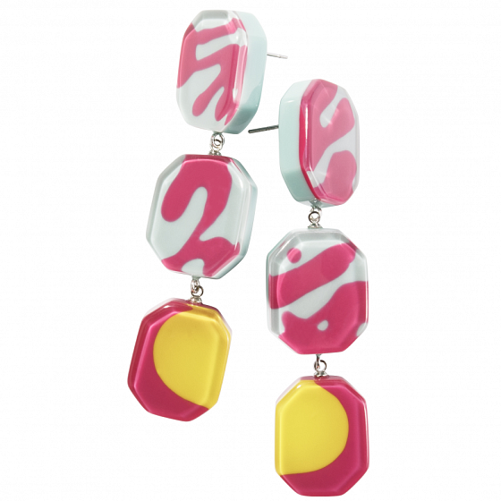картинка Серьги Geo (фуксия, мята, желтый, 8х1,7 см) Голландия ZSISKA ювелирный  магазин Калина являющийся официальным дистрибьютором в России 