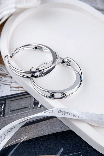 Серьги (кристаллы черный, графит, г/п: родий, d 4 см, 14 гр) Италия  Claudio Canzian 002 02 834