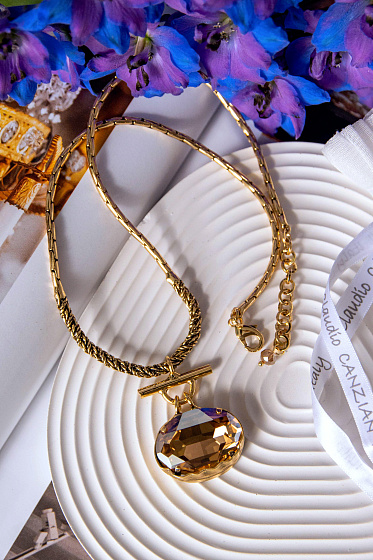 картинка Колье Карина (кристалл медовый, 4х3,1 см, 52 см) Италия Claudio Canzian  002 05 060 ювелирный  магазин Калина являющийся официальным дистрибьютором в России 