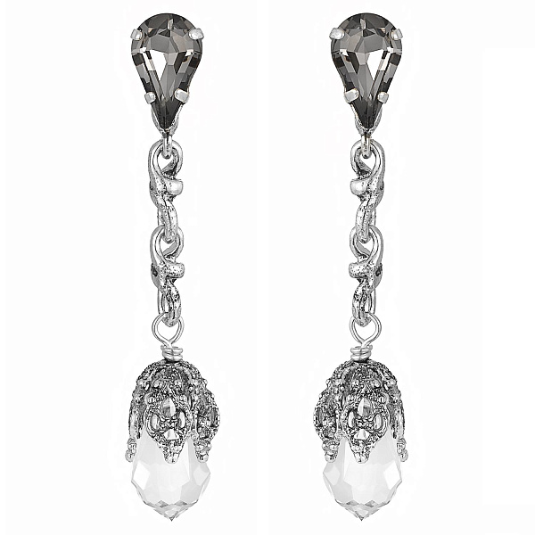 Серьги (Кристалл графитовый, прозрачный, 6,2х1,1 см, 14 гр.) Италия Claudio Canzian 002 02 625