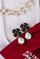 Клипсы (майорка, керамика, г/п: золото. 3.8х2.4 см) Франция Philippe Ferrandis MISS CAMELIA MC11