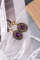 Серьги (кристаллы сиреневые, персиковые, аметист, 3,7х2см, 12 гр.) Италия Claudio Canzian 002 02 829