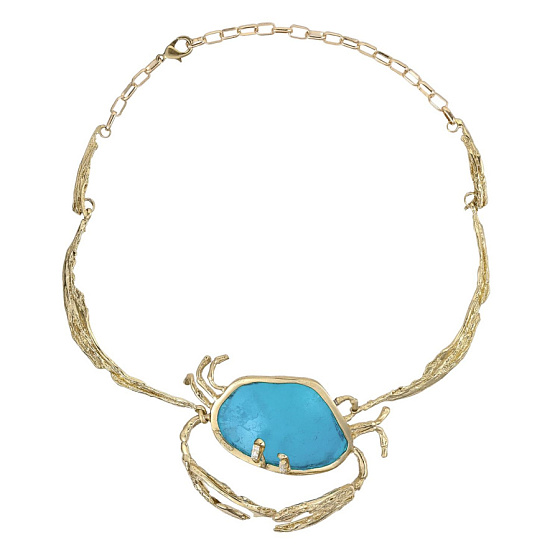 картинка Колье Краб (кристаллы прозрачные, юв.смола бирюзовый, 8х6см, 47см) Греция Kalliope 022 05 104 ювелирный  магазин Калина являющийся официальным дистрибьютором в России 