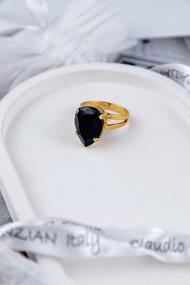 картинка Кольцо Капля мал. (кристалл черный, 1,8х1,4 см, высота 0,8 см) Италия Claudio Canzian 002 01 185 ювелирный  магазин Калина являющийся официальным дистрибьютором в России 