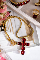 Колье Крест Энигма (кристалл красный, 5х3,4 см, 52 см регулирует) Италия  Claudio Canzian 002 05 613