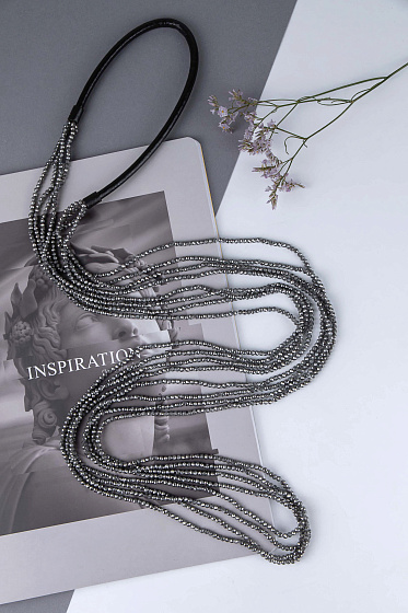 картинка Колье Федерика (Богемское стекло: серый, натуральная кожа) Италия Perfetto ювелирный  магазин Калина являющийся официальным дистрибьютором в России 