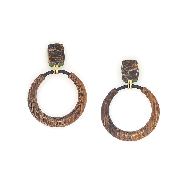 Серьги Komodo (Камень острова Мактан, дуб, 7,5х5,6 см) 12-90380 Nature Bijjoux Франция