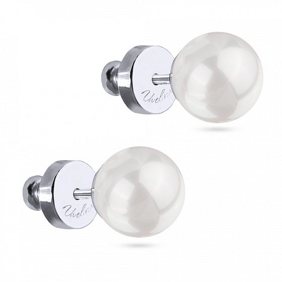 картинка Пусеты Акварель (Майорка белая, 8мм, г/п: родий) MG00 0001R-01E Uvelina ювелирный  магазин Калина являющийся официальным дистрибьютором в России 