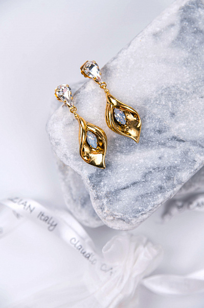 Серьги Лилии (Кристаллы лунные, прозрачные, 5х1,5 см) Италия Claudio Canzian  002 02 731