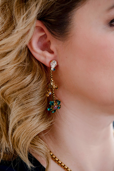 Серьги Незабудки (кристалл: сиреневый, зеленый, синий, прозрач.) Италия Claudio Canzian  002 02 774