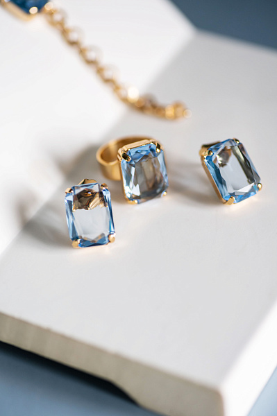 Кольцо Леденцы (кристалл голубой, 1,7х1,3 см) Италия Claudio Canzian 002 01 255