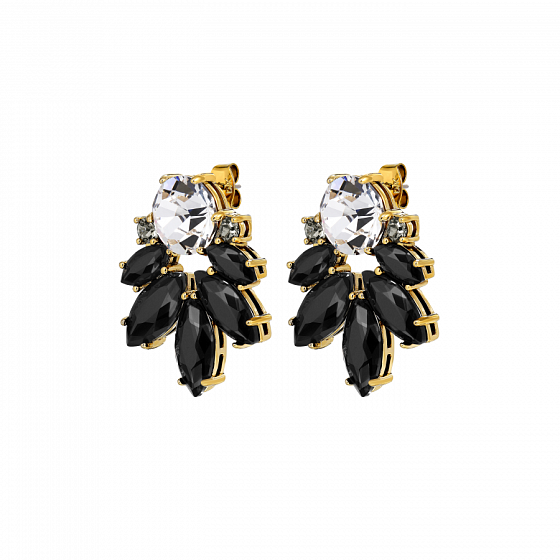картинка Серьги DRAGO (кристалл черный, прозрачный, г/п: золото, 3,5х2,5 см) Дания DYRBERG/KERN 470021 ювелирный  магазин Калина являющийся официальным дистрибьютором в России 