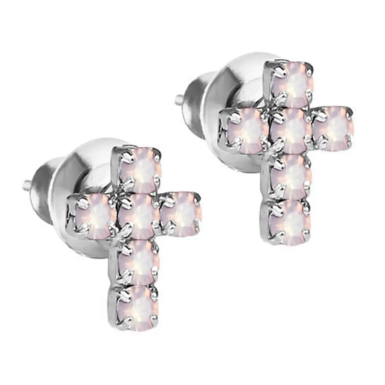 картинка Пусеты Moreti mini, кристалл розовый, г/п: родий, 09х0,6 см, Чехия Anabel Crystal 5540-0867-7226  ювелирный  магазин Калина являющийся официальным дистрибьютором в России 