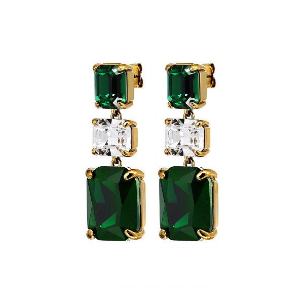 Серьги ESMARA (кристалл зеленый, прозрачный, г/п: золото, 4,8х1,7 см) Дания DYRBERG/KERN 470150