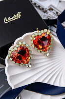 Серьги Сердце кристаллы оранжевые, светло-салатов, прозрачные 4х3.5 см регулируется Италия CELESTE G