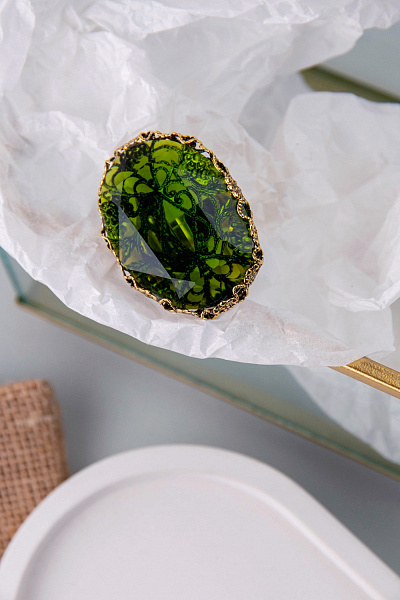 Кольцо Сафари (Кристалл бутылочного цвета, регулируется, 4.1х3.1 см) Италия Claudio Canzian 002 01 4