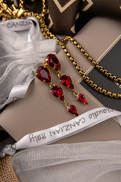 Серьги (кристалл красный, г/п: золото, 4,7х1 см, 7 гр.) Италия Claudio Canzian 002 02 830