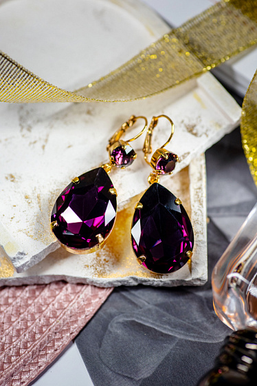 картинка Серьги Капля б. (кристалл пурпурный, 5х2 см, 20 гр.) Италия Claudio Canzian 002 02 321 ювелирный  магазин Калина являющийся официальным дистрибьютором в России 