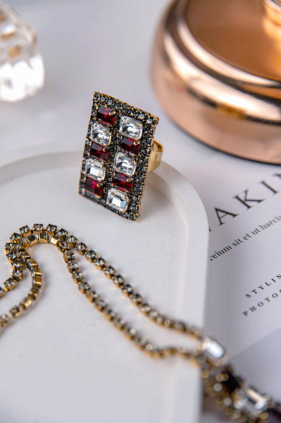 Кольцо (кристаллы цвета гранат, прозрачные, графит, г/п: золото) Италия Claudio Canzian 002 01 510