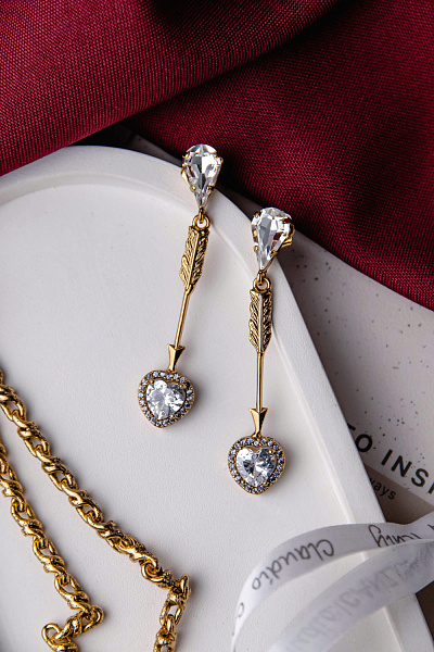 Серьги Сердца (Кубический цирконий, кристаллы, 6х1.2 см, 8 гр) Италия Claudio Canzian 002 02 909