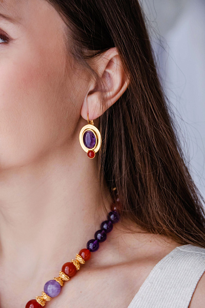 Серьги (аметист. сердолик. г/п: золото) Франция Philippe Ferrandis LOUVRE ETN10 