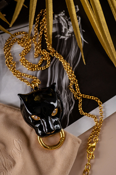 Колье Пантера (кристаллы прозрачные, эмаль черная, г/п: золото)  Испания EX00 0011GB-001P