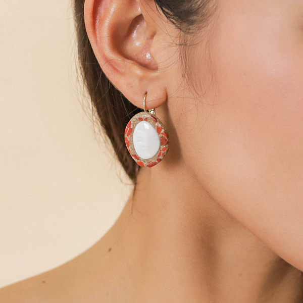 Серьги Milano (яшма,песок,раковина,3 см, г/п: золото) 12-90188 Франция Nature Bijjoux