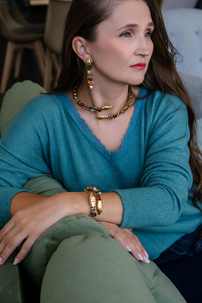 Серьги Змеи (кристаллы разноцветные 7х1,3 см, 14 гр.) Италия Claudio Canzian  002 02 828