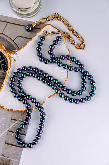 картинка Колье (Майорка павлинье перо, г/п: золото 124 см, d 1 см) Испания Madreperla 020 05 095 ювелирный  магазин Калина являющийся официальным дистрибьютором в России 