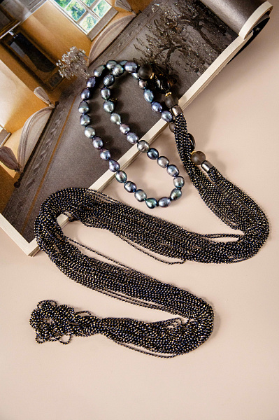 Колье Afrodite pearl (Жемчуг синий, раухтопаз, цепи маниль) Италия Perfetto 51 0001 001