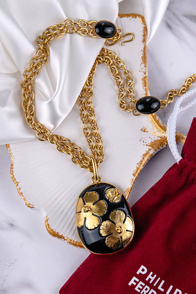 Кольe (эмаль, золото 24к, 40+5 см, 5.3х4.2 см) Франция Philippe Ferrandis MAGNOLIA