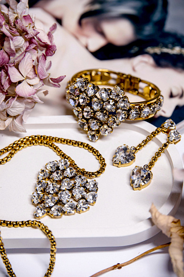 картинка Браслет Сердца (кристаллы прозрачные, 4.5х4.5 см, до 19 см) Италия Claudio Canzian  002 04 459 ювелирный  магазин Калина являющийся официальным дистрибьютором в России 