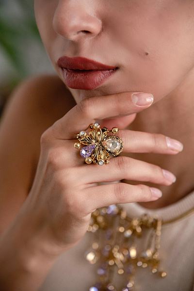 Кольцо (Кристалл медовый, лаванда 3х3,3 см) Италия  Claudio Canzian 002 01 507